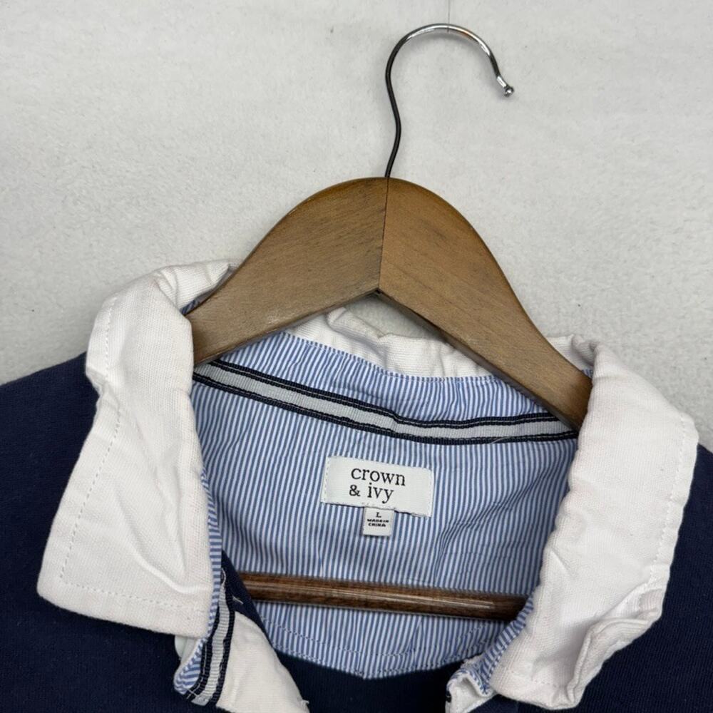 Crown Ivy Rugby Shirt Women's Large Blue Navy Solid Blank Preppy Ivy League - Picture 6 of 9